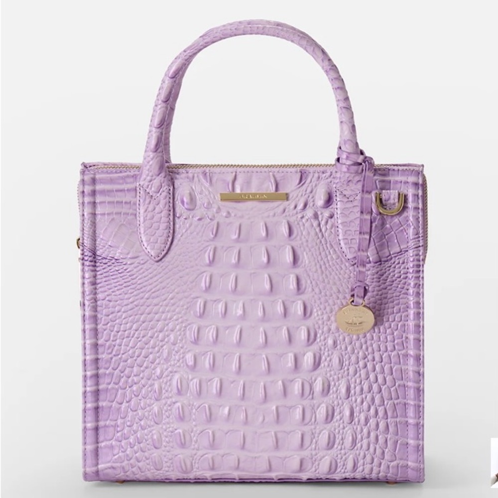 BNWT Brahmin Crocodile Embossed Satchel Bag in Lavender.